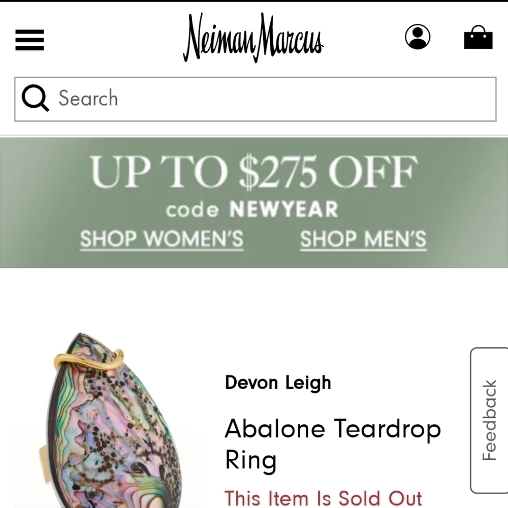 Neiman Marcus Devon Leigh Abalone Teardrop Ring 18k plated - Picture 7 of 8